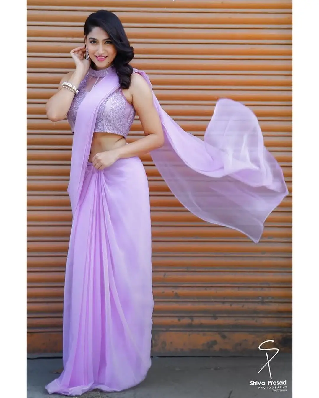 Kannada Actress Nishvika Naidu in Violet Saree